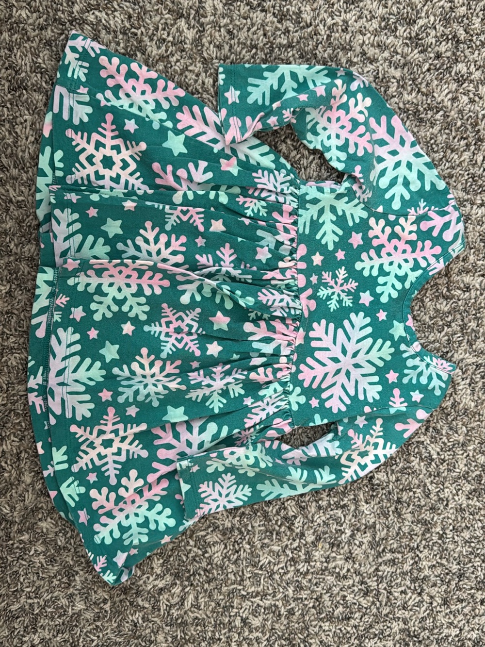 Falls Creek Girls Teal Dress with Pink and Mint Snowflakes